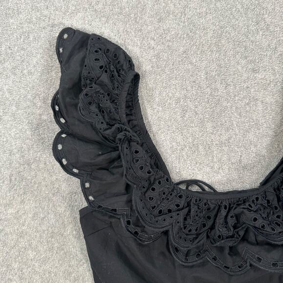 Express Off Shoulder Eyelet Ruffle Tank Top Size X-Small Black Open Back Tie - Picture 3 of 8